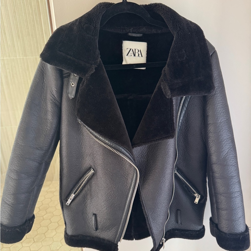 Zara Black Double Faced Faux Leather Jacket
